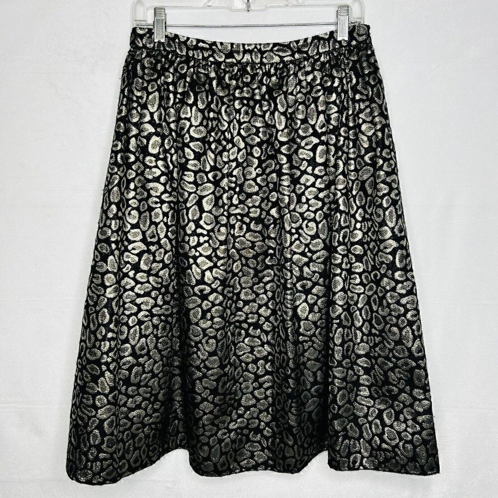Gianni Bini Skirt Womens A-Line Below-Knee Black Gold Metallic Sz L